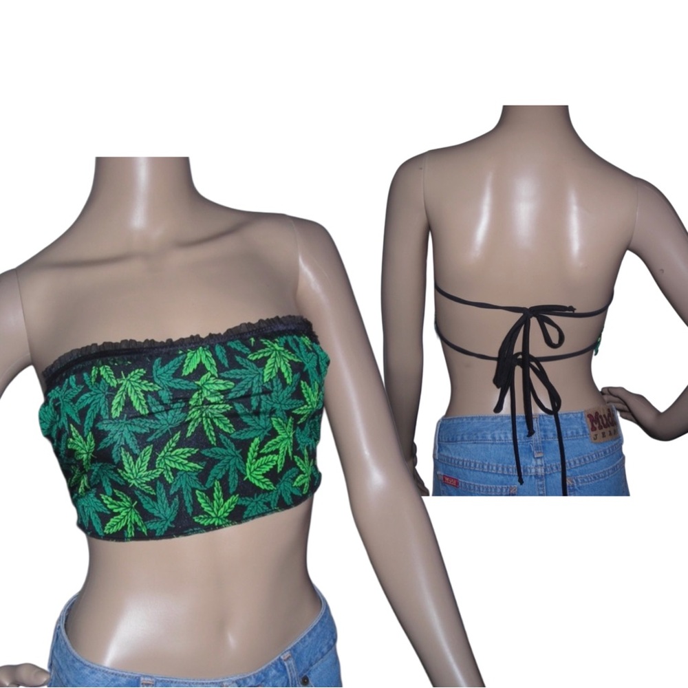 handmade weed print tie-back tube top